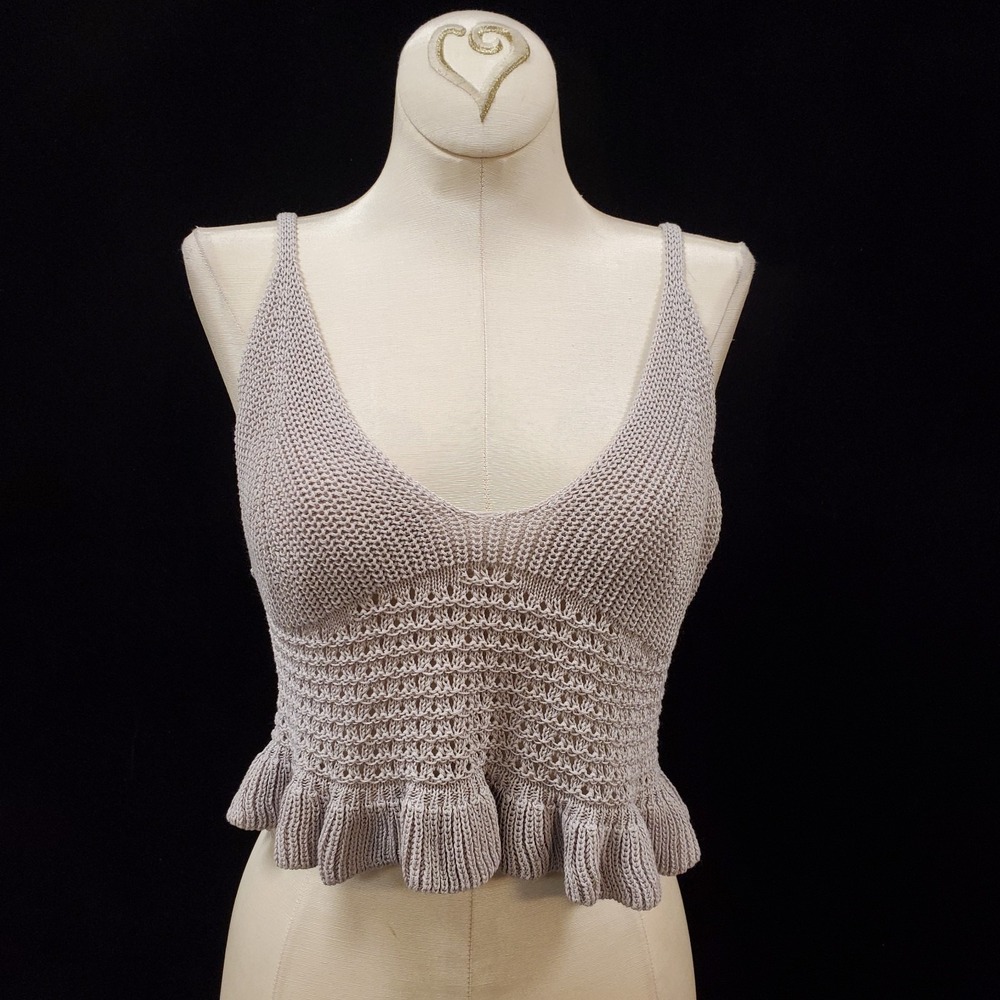Pointelle Knit Crop Top Size S Boho Crochet‎ Ruffle Coquette Clean Girl Purple